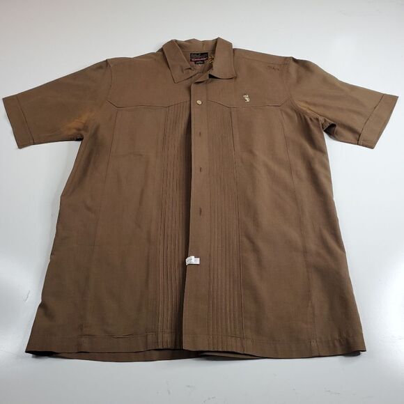 L QUIKSILVER DARK BROWN EMBROIDERED SHORT SLEEVE MEN'S DRESS SHIRT Large - Picture 5 of 16